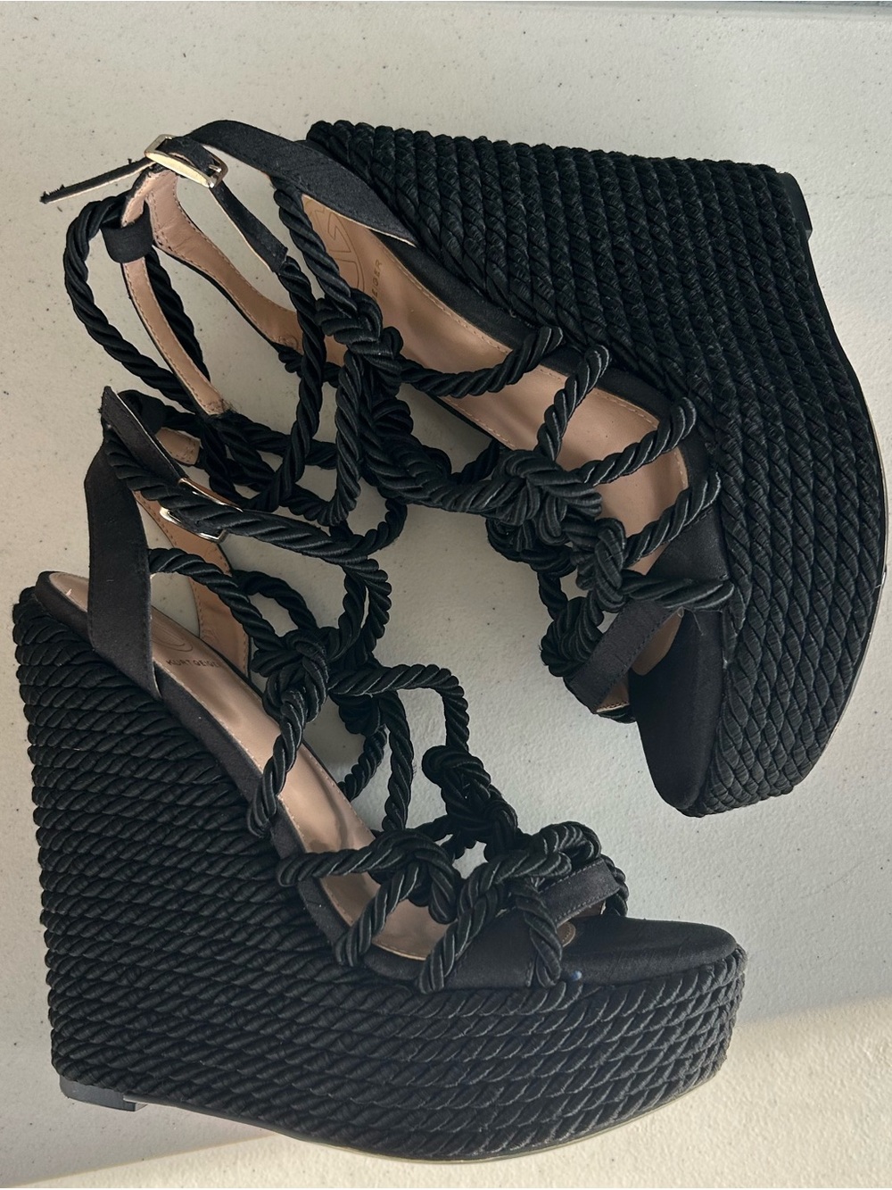 Kurt Keiger Women’s Rope Detail Ankle Strap Platform Wedge Heels Size 5.5/36